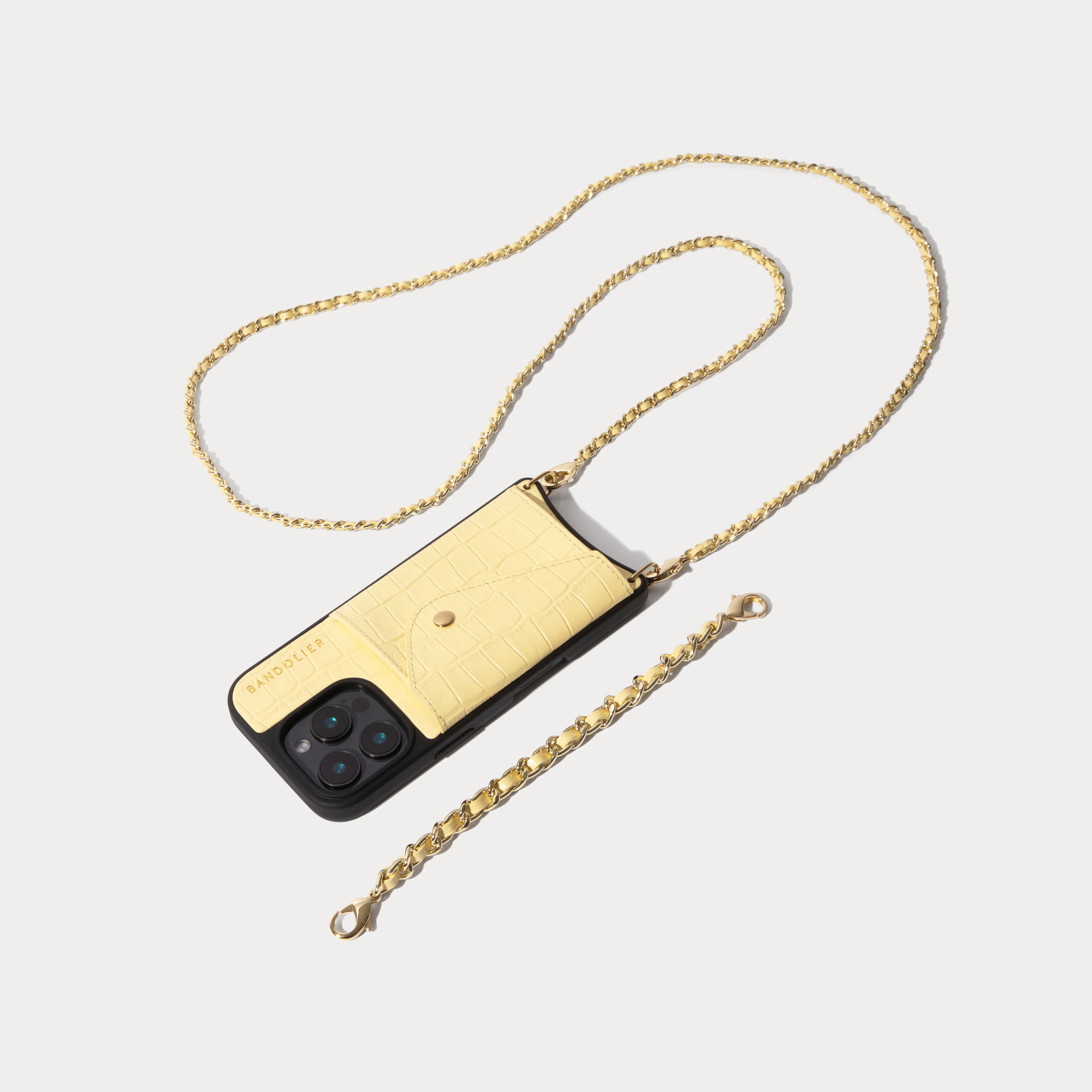 Lily Crossbody Phone Case Set - Butter Yellow Croc/Gold | Bandolier