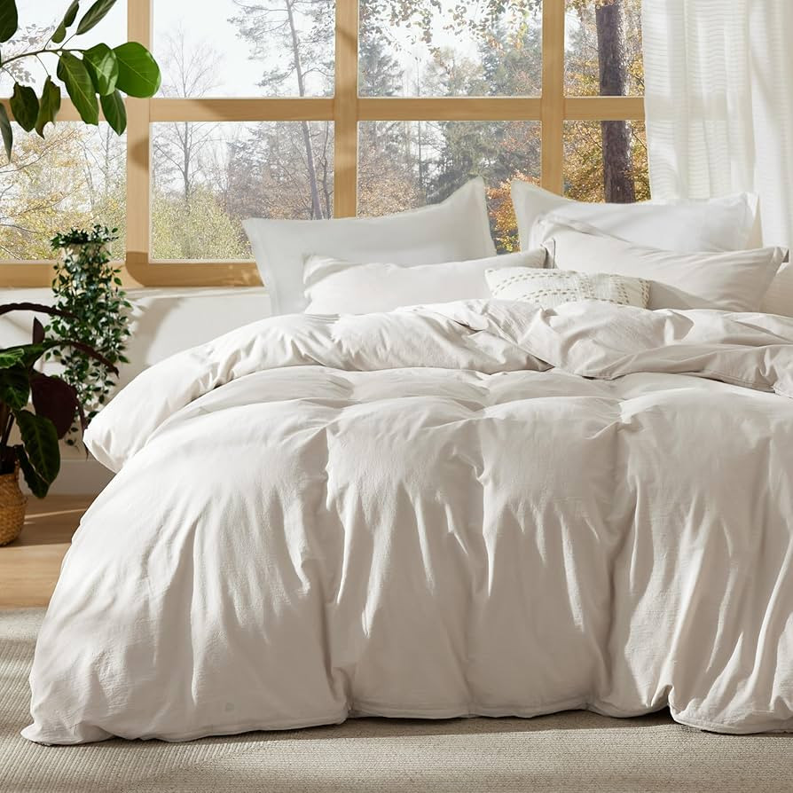 Bedsure 100% Stone Washed Cotton Duvet Cover King Size- Linen Minimalist Cotton Duvet Cover for A... | Amazon (US)