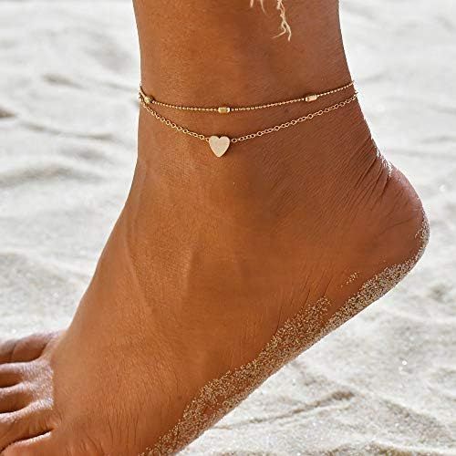 Artmiss Layered Anklets Women Heart Gold Ankle Bracelet Charm Beaded Dainty Foot Jewelry for Wome... | Amazon (US)