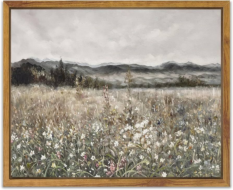 SHENIFY 𝗙𝗿𝗮𝗺𝗲𝗱 Canvas Wall Art Vintage Classical Oil Painting Flower Field Room... | Amazon (US)