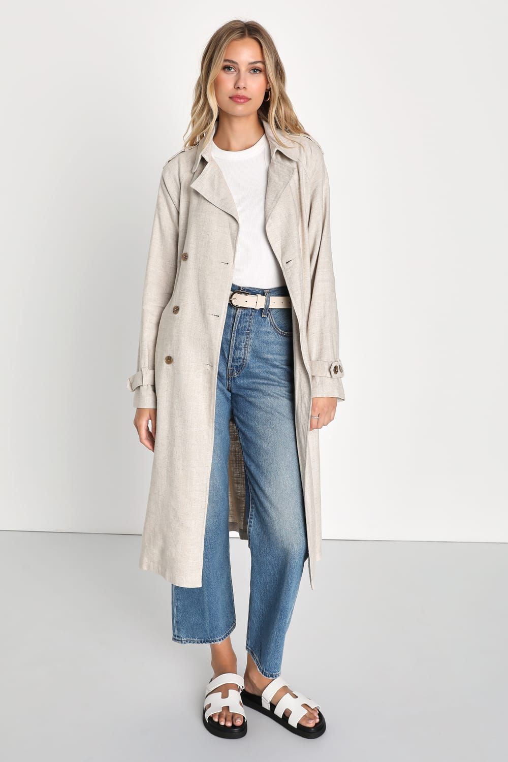 Sophisticated Essence Beige Linen Double Breasted Trench Coat | Lulus (US)