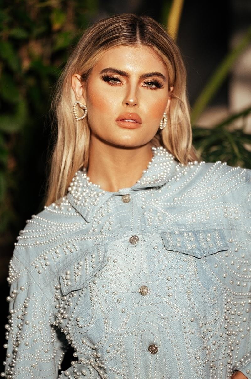 AZALEA WANG PEARL EMBELLISHED DENIM JACKET | AKIRA