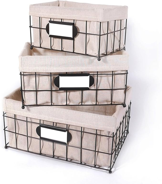 SLPR Wire Storage Basket (Set of 3, Black) | Jute-Lined Decorative Metal Baskets | Amazon (US)