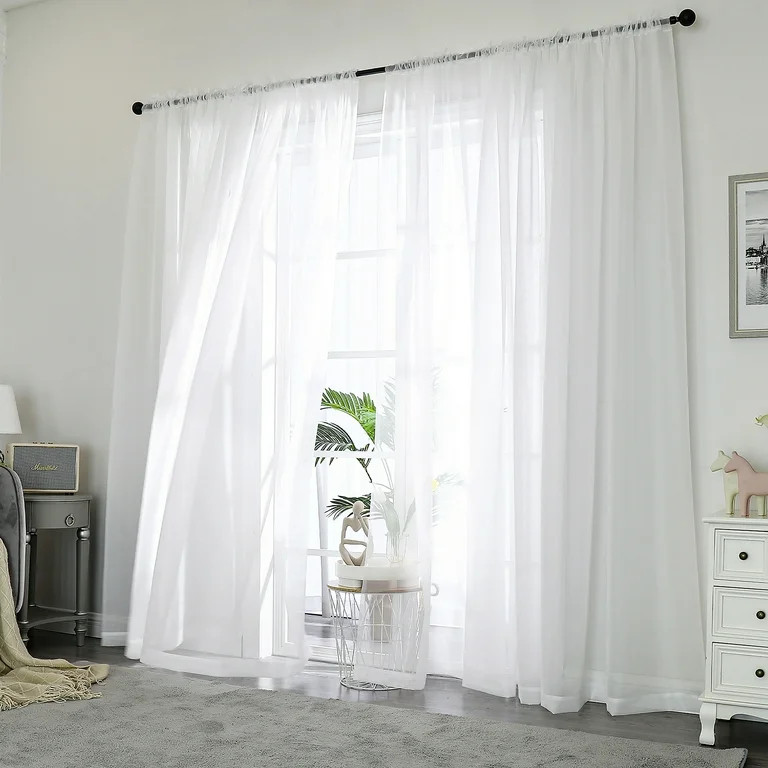 OVZME White Sheer Curtains 84 inch Length 2 Panels Set, Semi Transparent Voile Rod Pocket Sheer W... | Walmart (US)