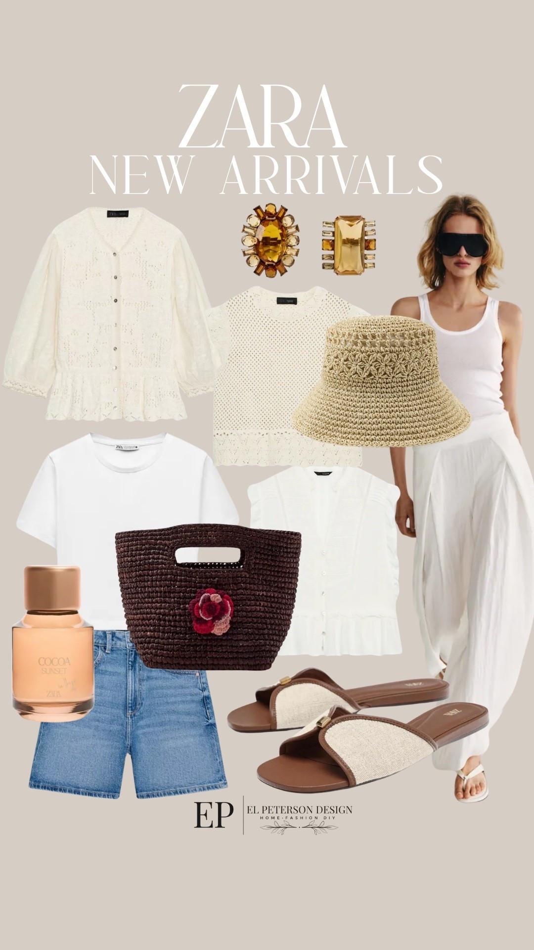 Zara 
New arrivals
Sunglasses
Tshirt
Shirts
Sandals
Purse
Pants
Bucket Hat
Earrings
Top