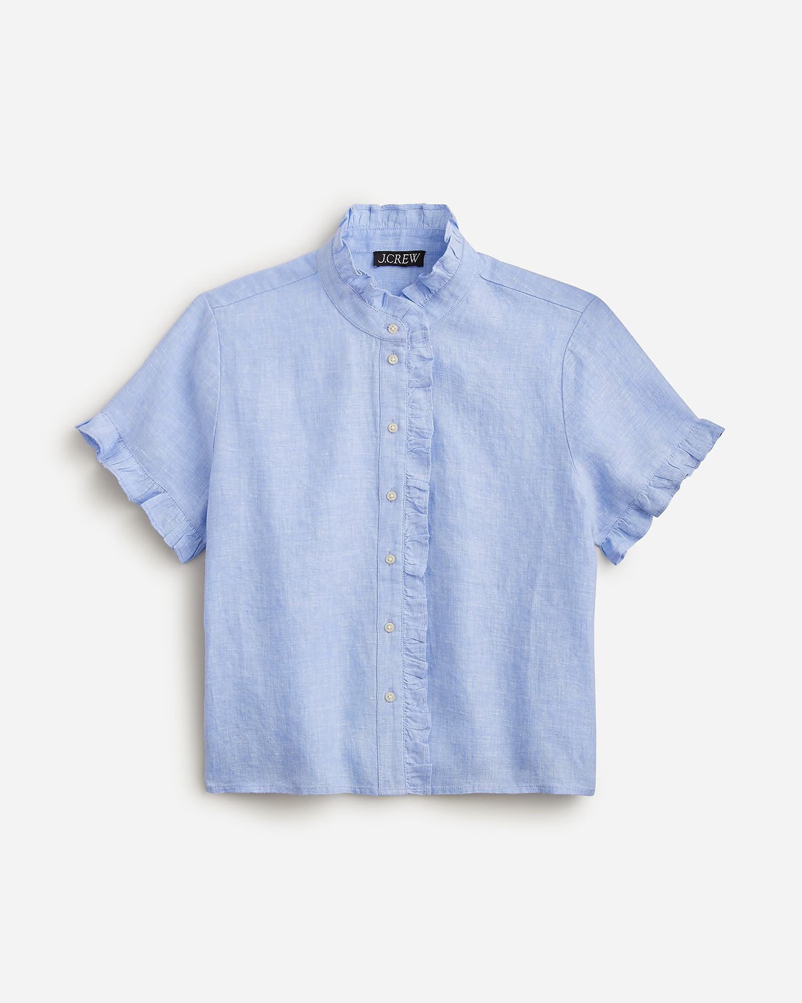 Ruffle-trim button-up shirt in linen | J. Crew US