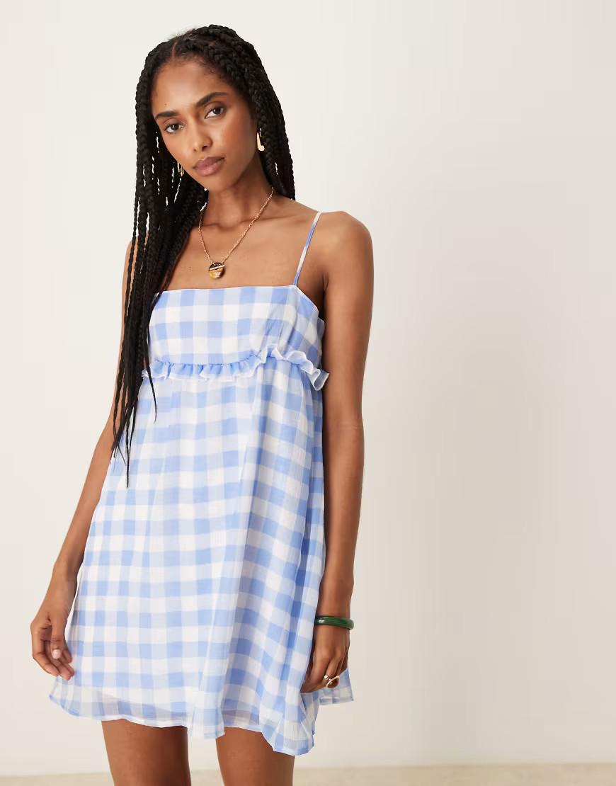 ASOS DESIGN smock cami mini dress in multi gingham print | ASOS (Global)