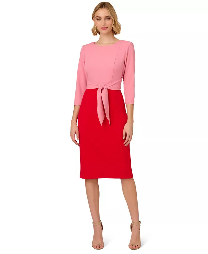 Women's Colorblocked Tie-Waist Midi Dress | Macy's