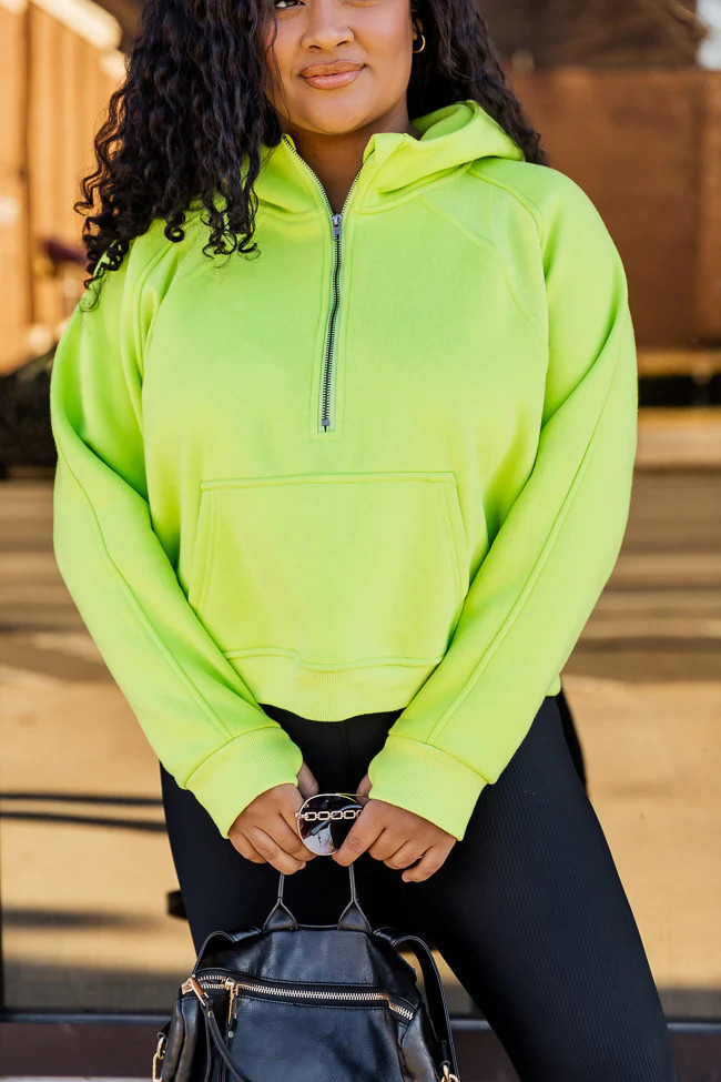 Making It Look Easy Lime Ribbed Shoulder Quarter Zip Pullover | Pink Lily