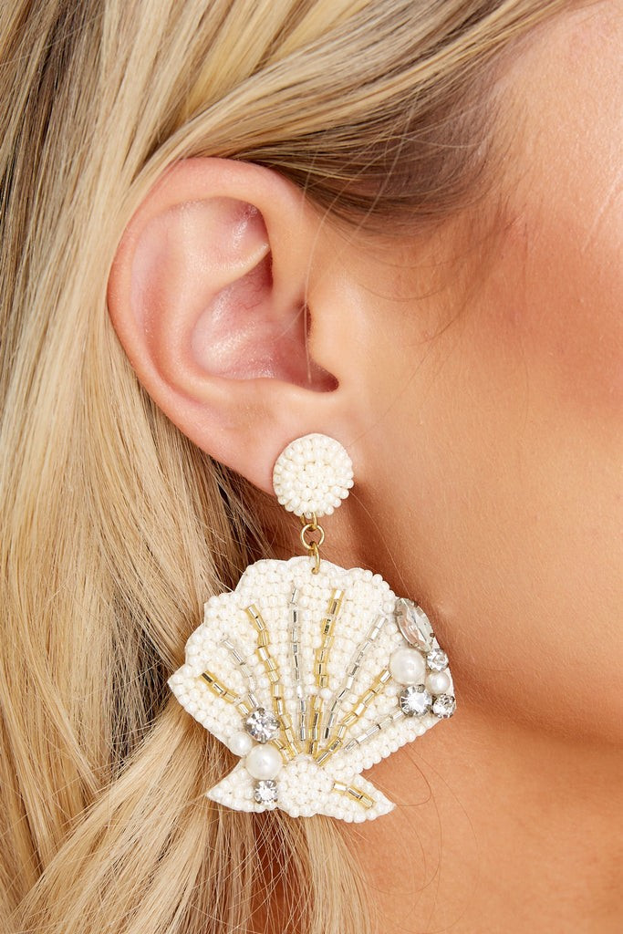 Shimmer And Shine White Beaded Earrings | Red Dress 
