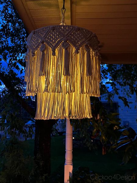 Hanging a macrame chandelier with fairy lights inside on your front porch adds so much charm at night 

#LTKSeasonal #LTKstyletip #LTKhome