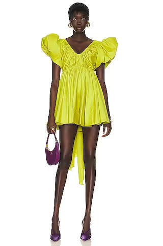 Aje Gretta Bow Back Mini Dress in Chartreuse Green | FWRD | FWRD 