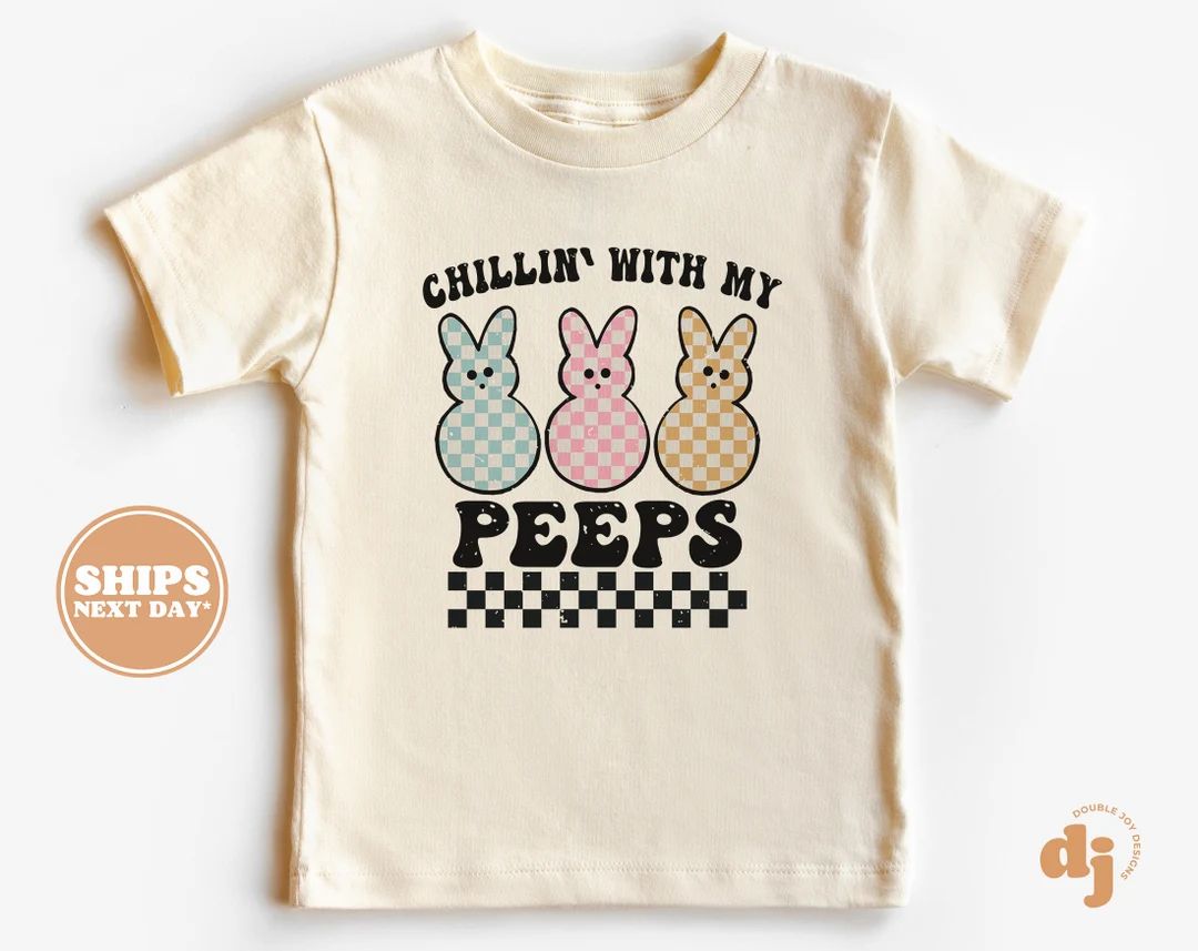 Kids Easter Shirt Chillin' With My Peeps Kids Retro Tshirt Easter Retro Natural Infant, Toddler &... | Etsy (US)