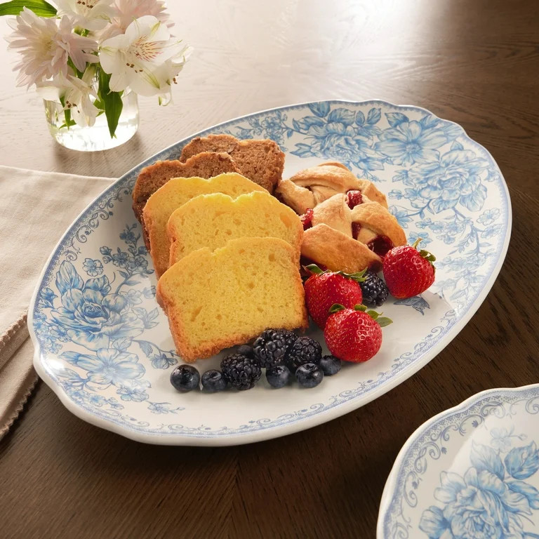 The Pioneer Woman Agatha Stoneware 16-inch Serving Platter, Blue - Walmart.com | Walmart (US)