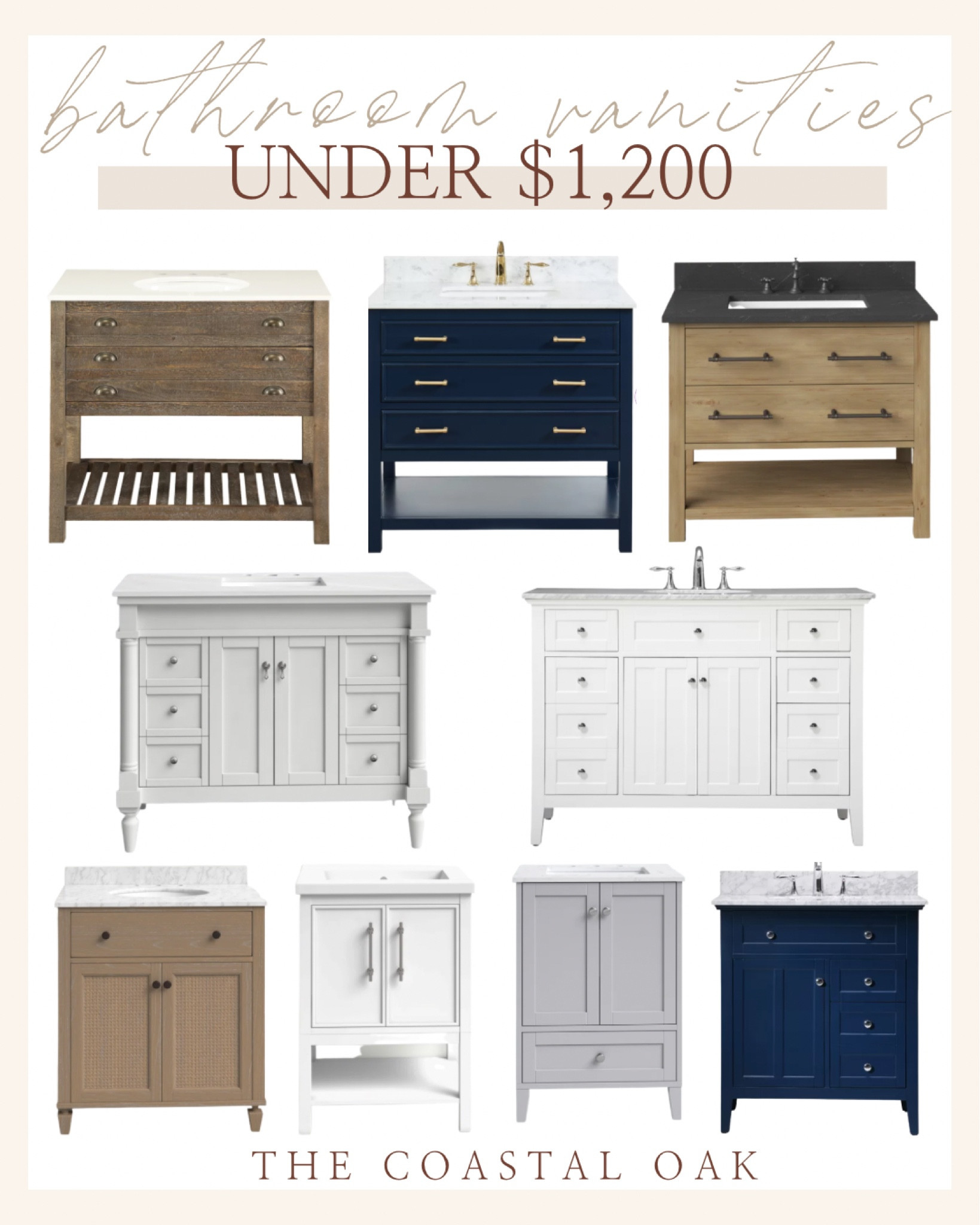 Score these bathroom vanities for under $1,200 at the wayfair sale

Wood vanity navy white coastal bathroom renovation remodel budget friendly 

#LTKstyletip #LTKhome #LTKsalealert