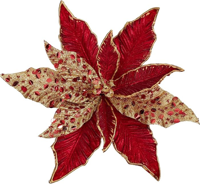 Briful 12'' Large Heads Christmas Glitter Poinsettia Flowers Christmas Tree Ornaments Set of 4 Ar... | Amazon (US)