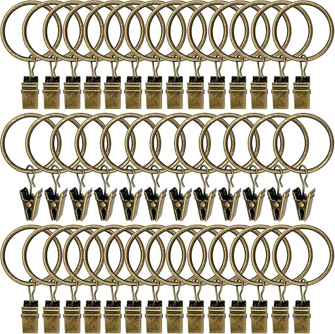 40 Pack Curtain Rings with Clips, Drapery Clips with Rings, Drapes Rings 1.26 in Interior Diamete... | Amazon (US)