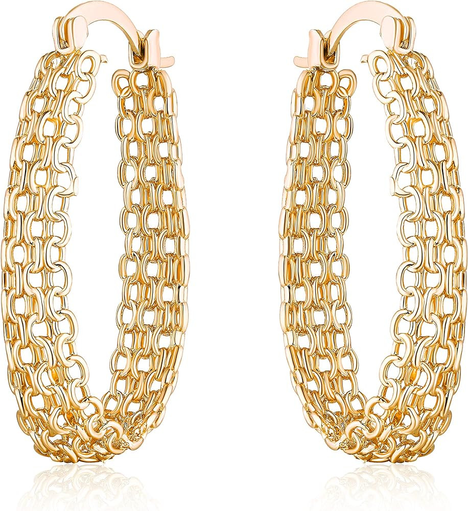 Gold Filigree Earrings for Women | Barzel 18K Gold Plated Link Mesh Braided Filigree Hoop Earrings ( | Amazon (US)