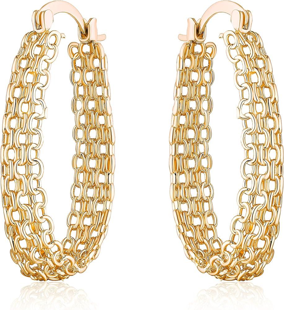 Gold Filigree Earrings for Women | Barzel 18K Gold Plated Link Mesh Braided Filigree Hoop Earrings ( | Amazon (US)