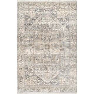 Ethel Medallion Fringe Silver 5 ft. x 8 ft. Area Rug | The Home Depot