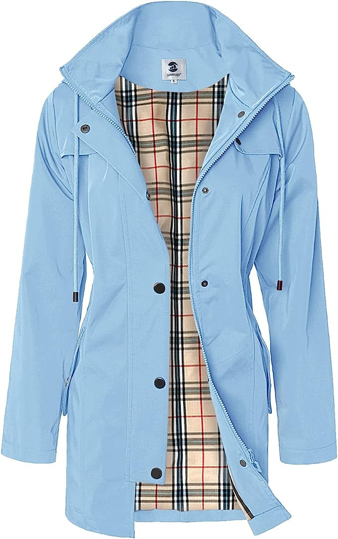 Women's Long Hooded Rain Jacket Outdoor Raincoat Windbreaker | Amazon (US)
