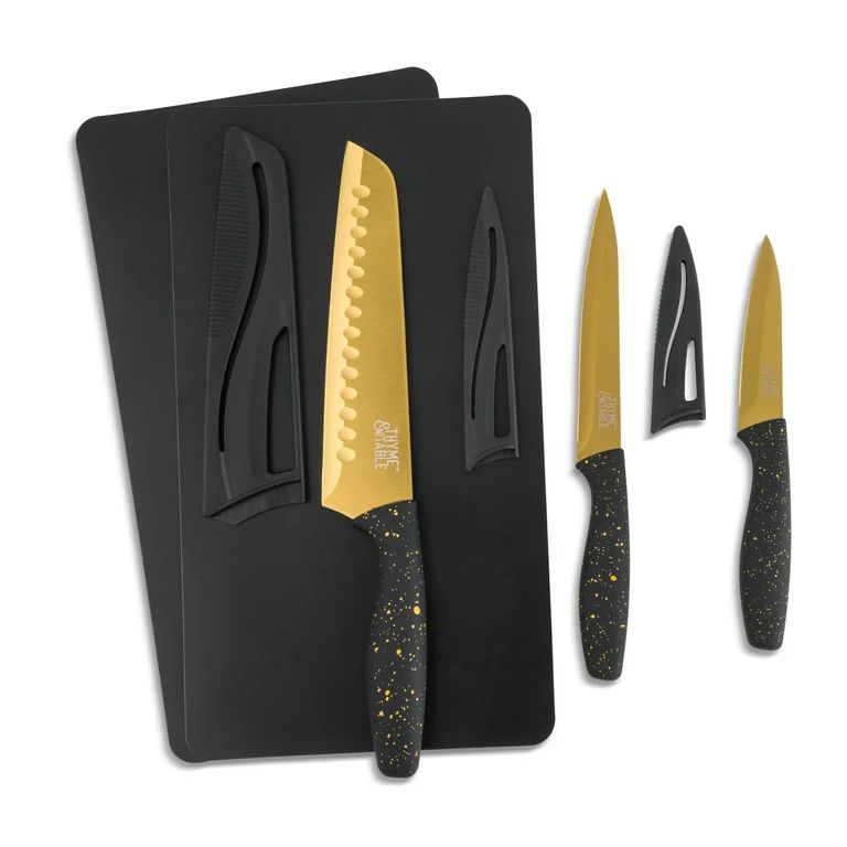 Thyme & Table Knife & Cutting Mat 5-Piece Set, Gold - Walmart.com | Walmart (US)
