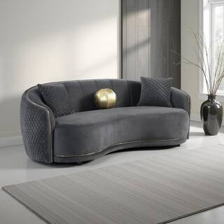 Buo Curved 91.5 in. Rolled Arm Polyester Rectangle Shape with 3 Accent Pillow Sofa in. Gray | The Home Depot