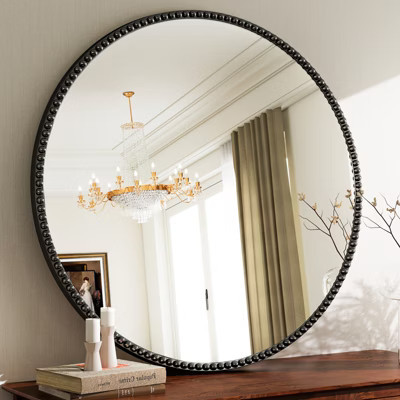 BEAUTYPEAK Round Wall Mirror 32"x32" Antique Beaded Resin Frame Vanity Mirror | Target