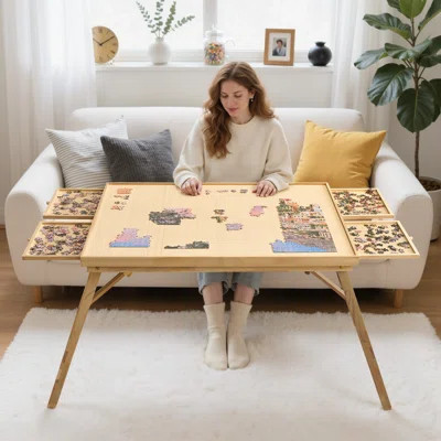 1500 Pieces Puzzle Board Extended Table Legs Portable Jigsaw Puzzle Table with Drawers & Foldable Legs | Wayfair North America