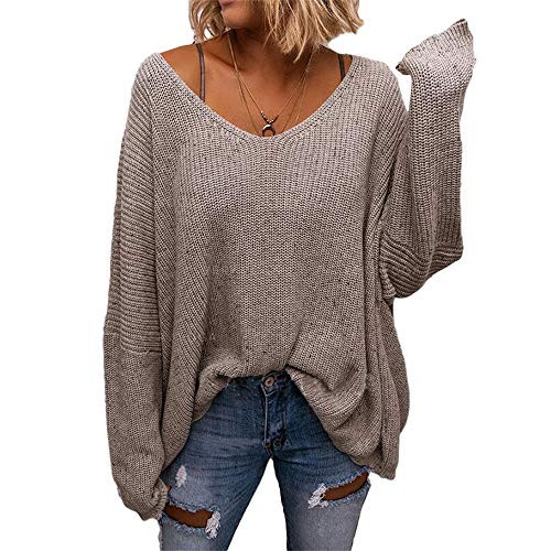 BZB Women's V Neck Long Sleeve Knit Loose Oversized Pullover Sweater Top | Amazon (US)