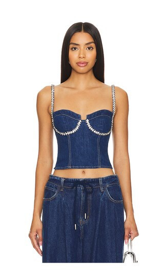 superdown Ash Bustier Top in Denim-Dark. - size M | Revolve Clothing (Global)