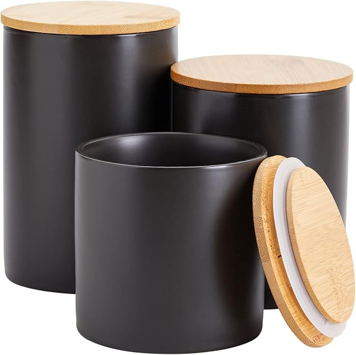 Farmlyn Creek Set of 3 Matte Black Kitchen Canister with Airtight Wooden Bamboo Lids, Kitchen Cou... | Amazon (US)