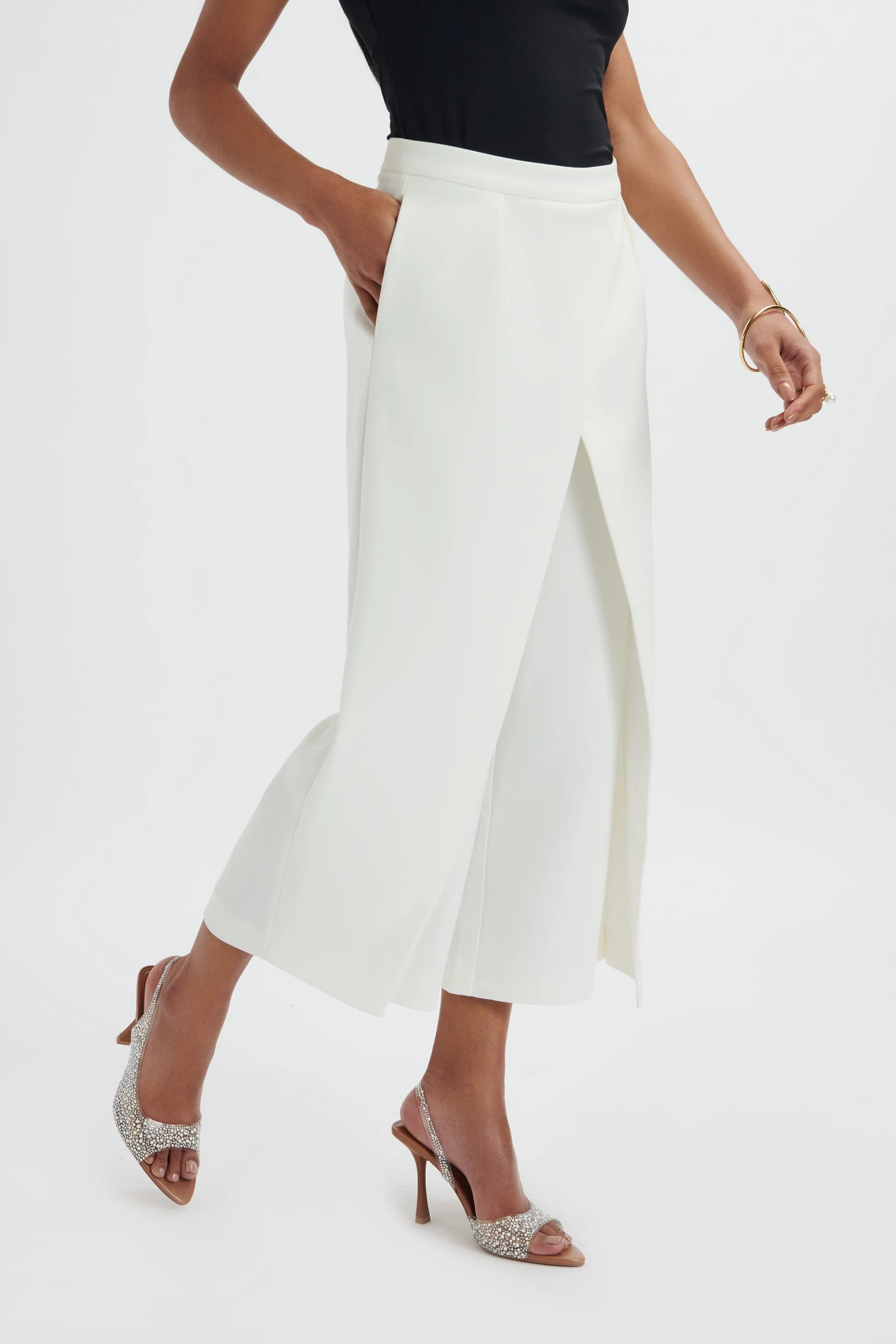 SIYA Wrap Culotte Trousers In White | Lavish Alice Retail Ltd