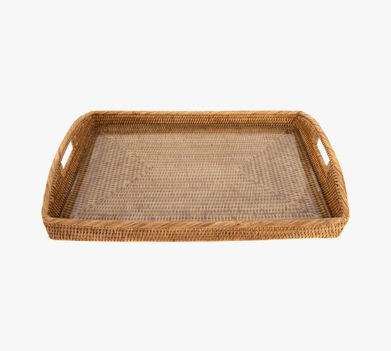 Tava Handwoven Rattan Rectangular Serving Tray | Pottery Barn (US)