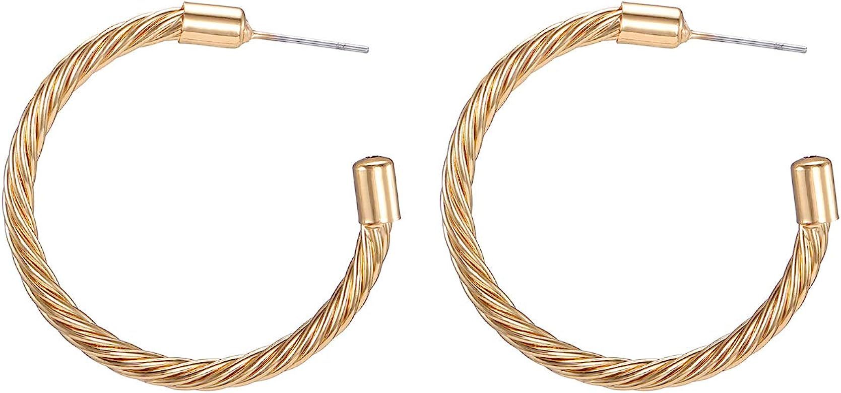 925 Sterling Silver 18K White Gold Plated Open C Hoops Earrings 2", Crystal Rhinestone Earring Gi... | Amazon (US)