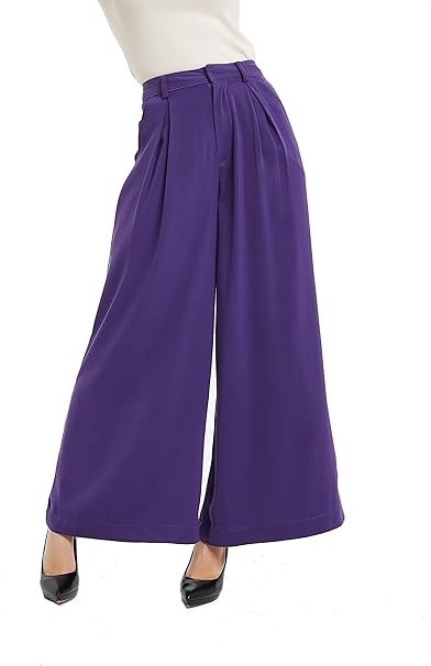 Tronjori Women High Waist Casual Wide Leg Long Palazzo Pants Trousers Regular Size | Amazon (US)