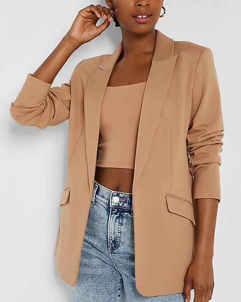 Luxe Comfort Knit Open Front Peak Lapel Boyfriend Blazer | Express