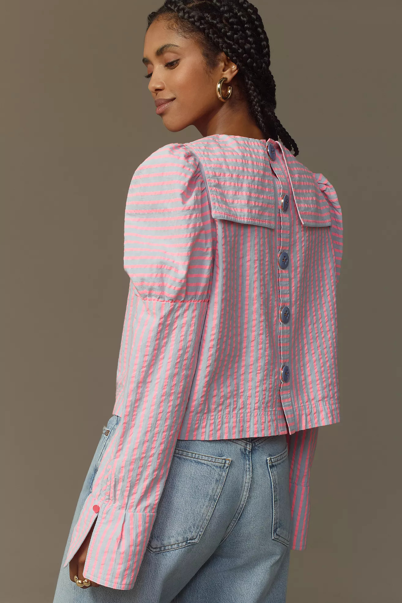 Maeve Puff-Sleeve Seersucker Blouse | Anthropologie (US)