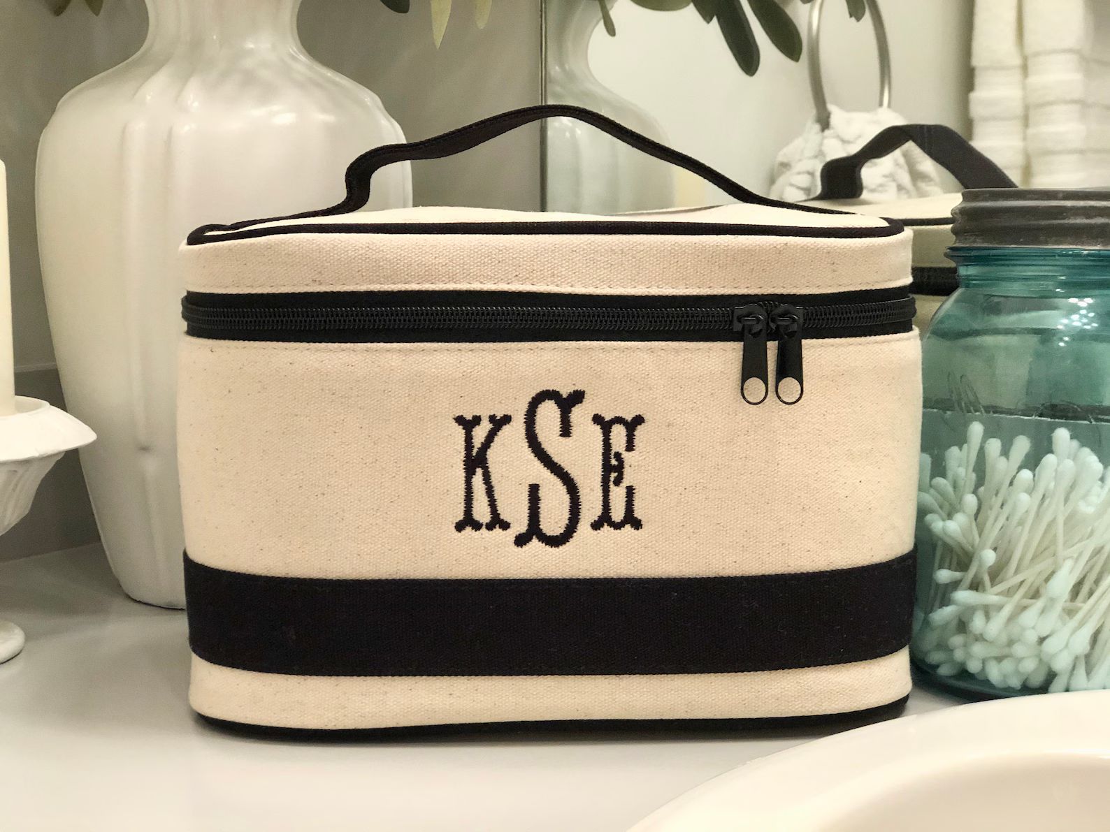 Monogrammed Canvas Train Case, Personalized Cosmetic Case, Toiletry Bag, Travel Bag,  Bridesmaid ... | Etsy (US)