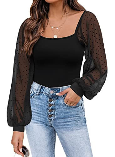 DOROSE Womens Mesh Long Sleeve Shirts Casual Blouses Tops | Amazon (US)