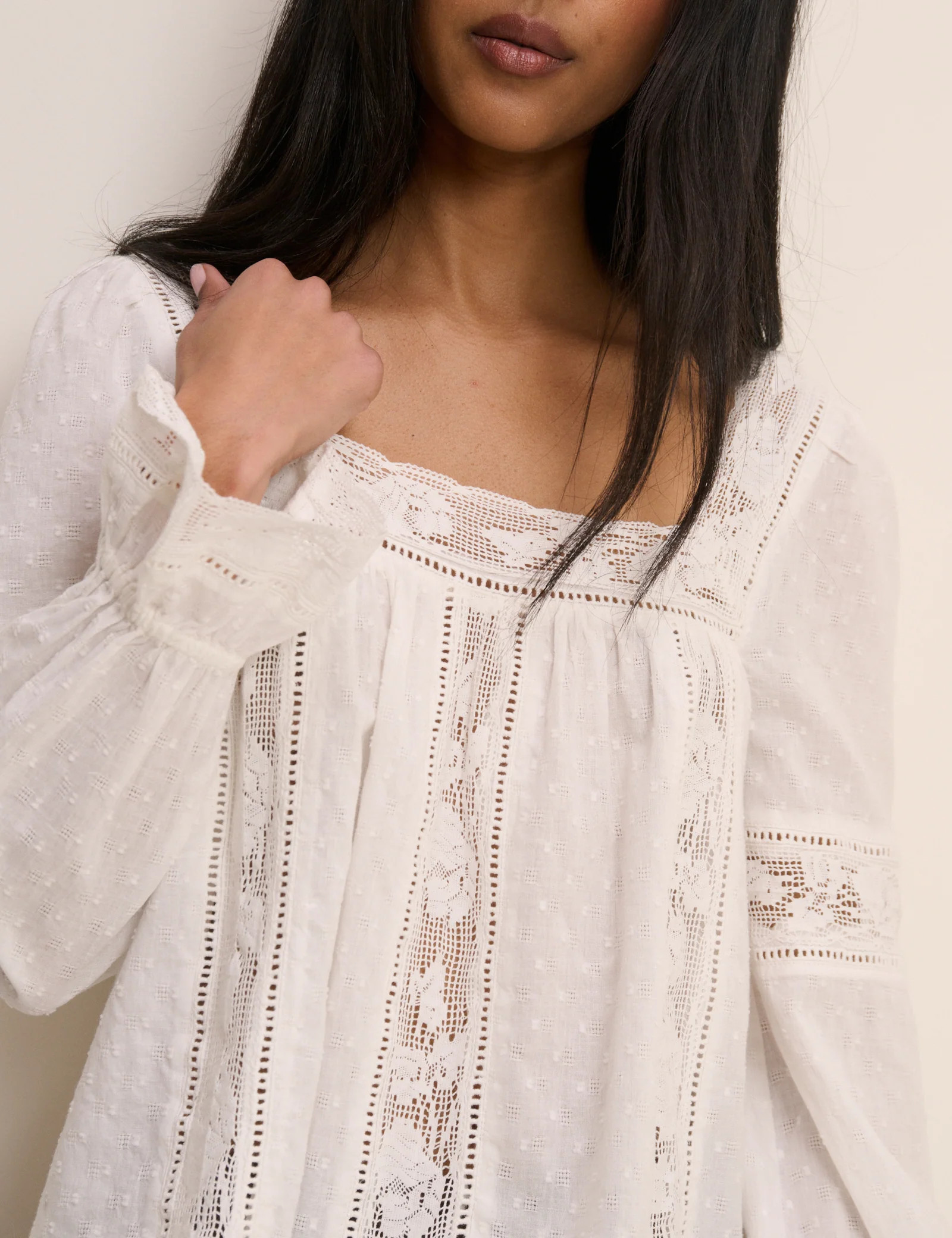 White Lace Trim Long Sleeve Blouse | Nobody's Child