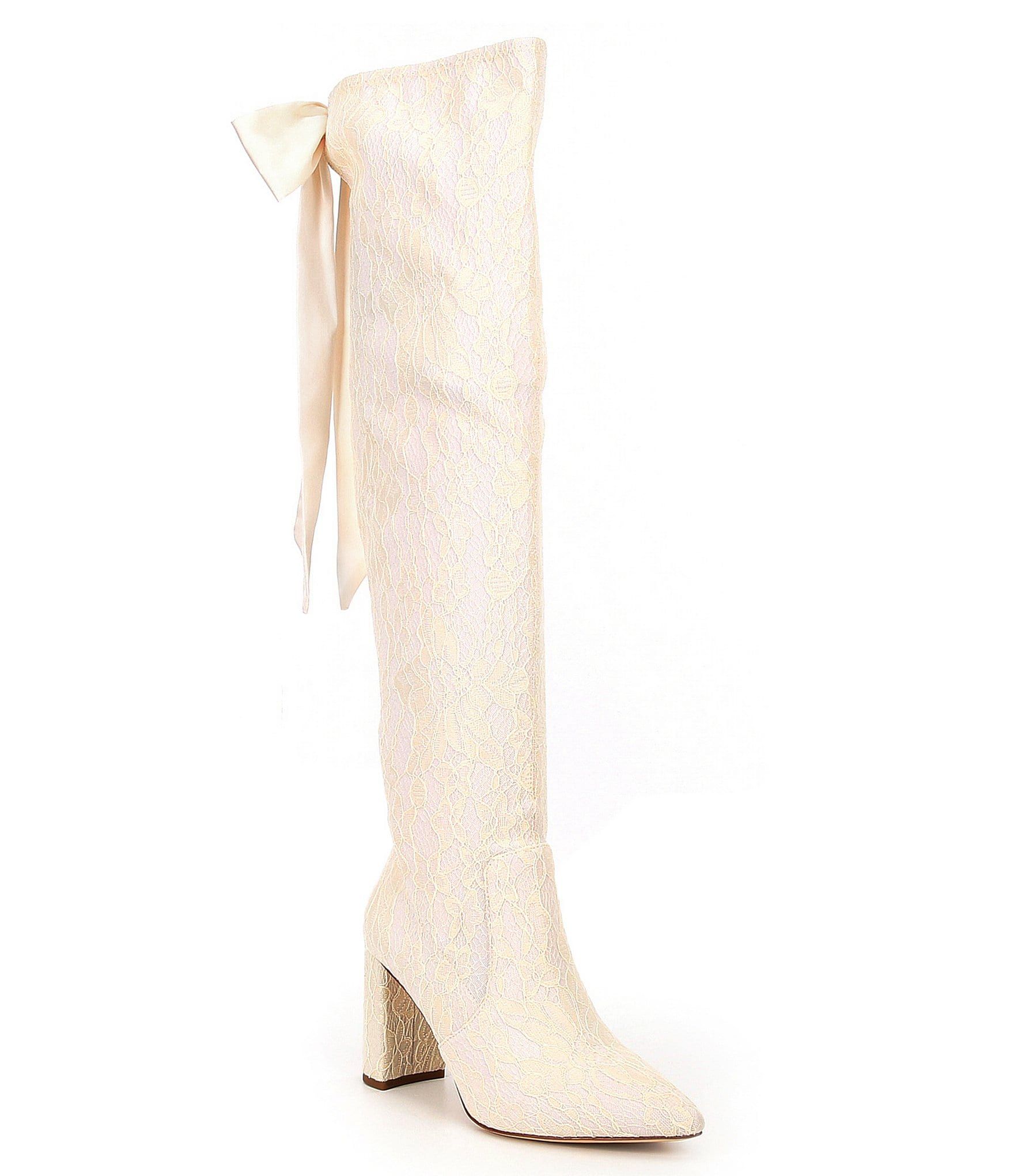 x Nicola Bathie Nicola Over-the-Knee Lace Detailed Silk Bow Dress Boots | Dillard's