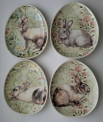 4 Pottery Barn Floral Bunny Rabbit Oval Egg Shaped 8.5" Plates Easter  | eBay | eBay US