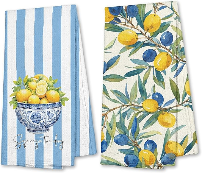 Mediterranean Sicilian Lemon Kitchen Towels 16x24 Inch, Chinoiserie Blueberry Lemon Tea Dish Towe... | Amazon (US)