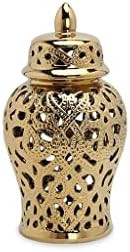 ARTLINE Vase Ginger Jar for Home Decor, Decorative Ceramic Temple Jar with Lid, Carved Lattice Go... | Amazon (US)