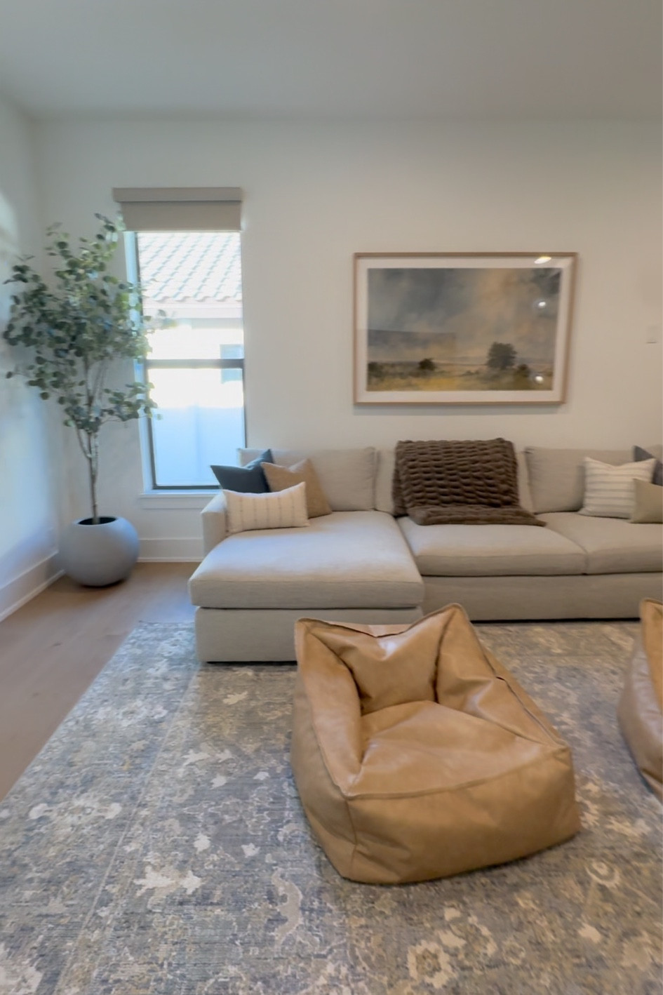 The couch is the lounge in fabric color cement.  I have the same one in my living room and love it.  The brown blanket is from Lola blankets and the shades are my dimshadeco line linked in my story highlights.  The throw pillows are from the Etsy shop I linked. 