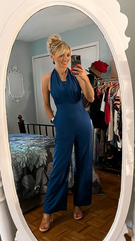 Blue halter jumpsuit only $36.99 with a 10% coupon! Other colors available. True to size. I am in a size small! - clear heels - date night outfit - going out outfit - girls night out outfit - vintage style - Amazon fashion - Amazon finds - Amazon deal - Amazon deals - Amazon coupon - Amazon coupons 


#LTKSeasonal #LTKunder50 #LTKstyletip