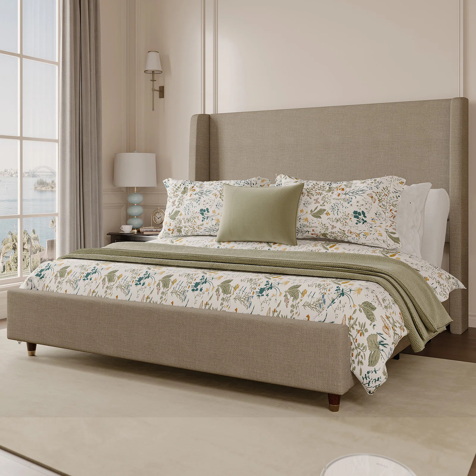 Smart Adjustable Bed Frame / 50" Upholstered Wingback Headboard / No Box Spring Needed | Wayfair North America