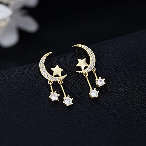 Reffeer 925 Sterling Silver Crescent Moon Star Studs Earrings for Women Teen Girls CZ Simulated D... | Amazon (US)