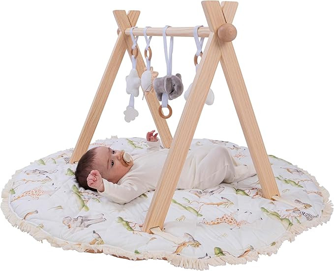 Montessori Wooden Baby Play Gym and Mat | Heirloom-Quality FSC Pine, Reversible Washable Mat, Inc... | Amazon (US)
